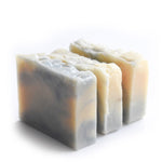 Load image into Gallery viewer, Three bars of lavendar Amana Beef Tallow Soap on a white background

